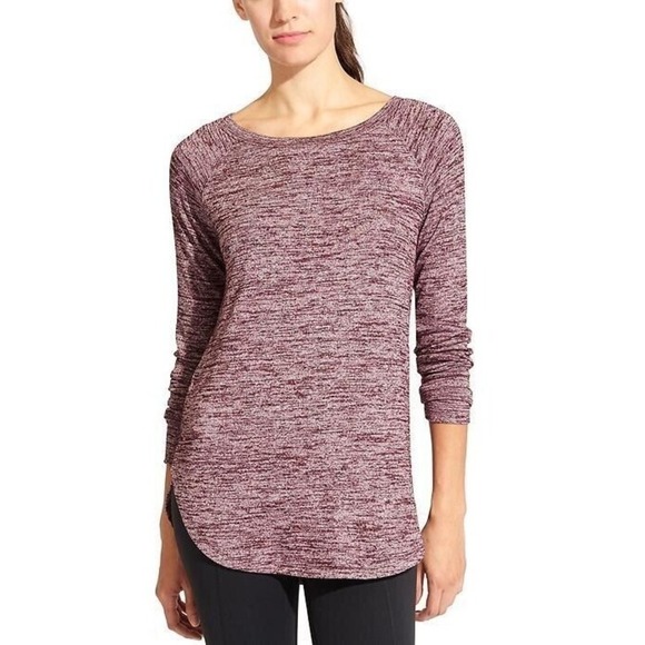 Athleta Women's Pose Layered Purple Marled Size Medium Cut‎ Out Back Long Sleeve - Picture 2 of 9